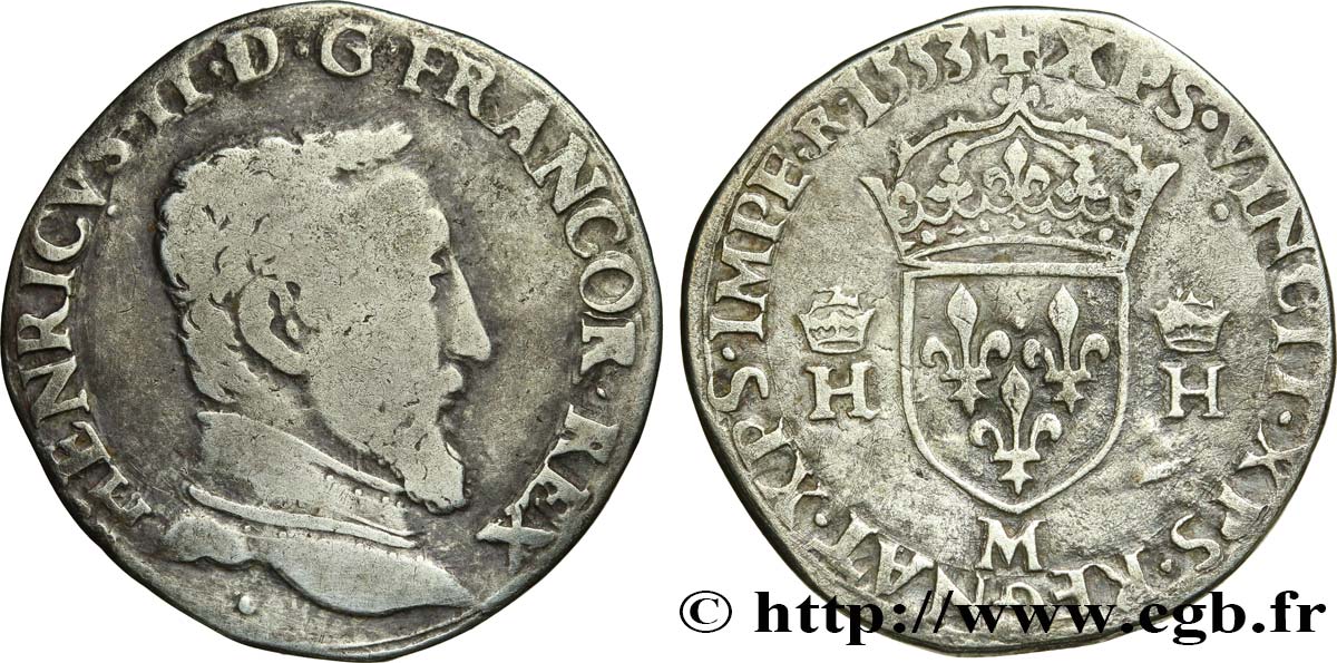 HENRI II Teston à la tête nue, 5e type 1553 Toulouse TB+