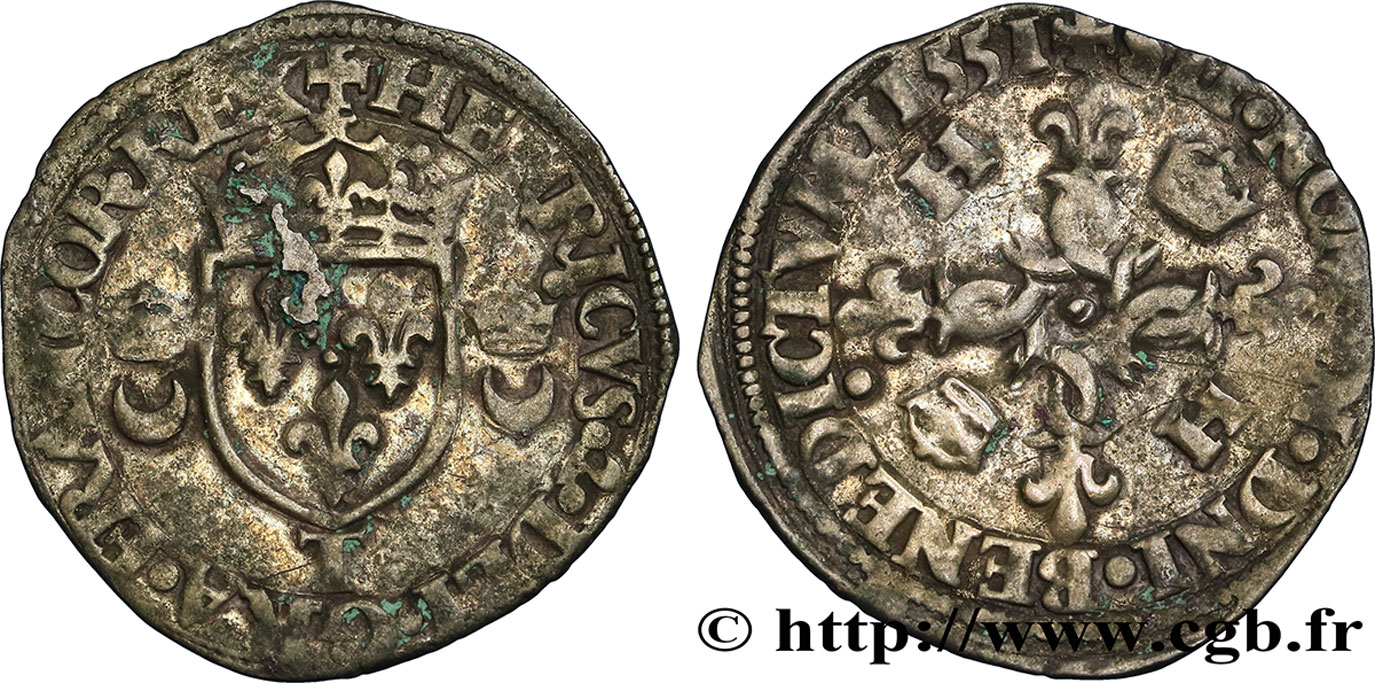 HENRI II Douzain aux croissants 1551 Nantes TB+