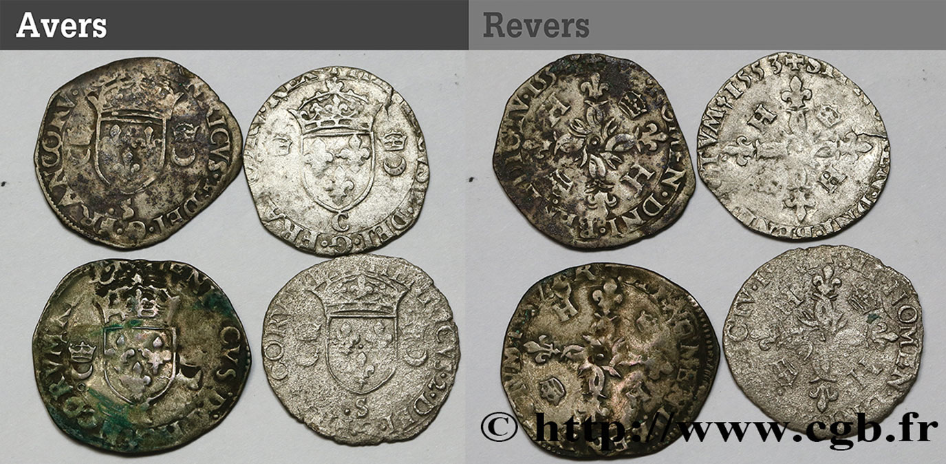 HENRI II Douzain aux croissants, lot de 4 ex. n.d. Ateliers divers B