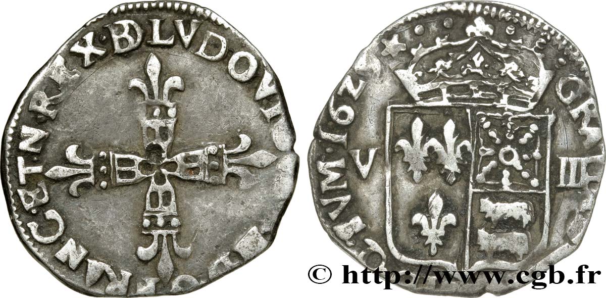LOUIS XIII  Huitième d écu de Béarn 1625 Morlàas VF