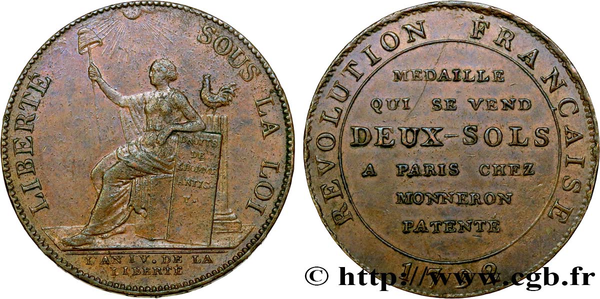 CONFIANCE (MONNAIES DE...) Monneron de 2 sols à la Liberté 1792 Birmingham, Soho TTB