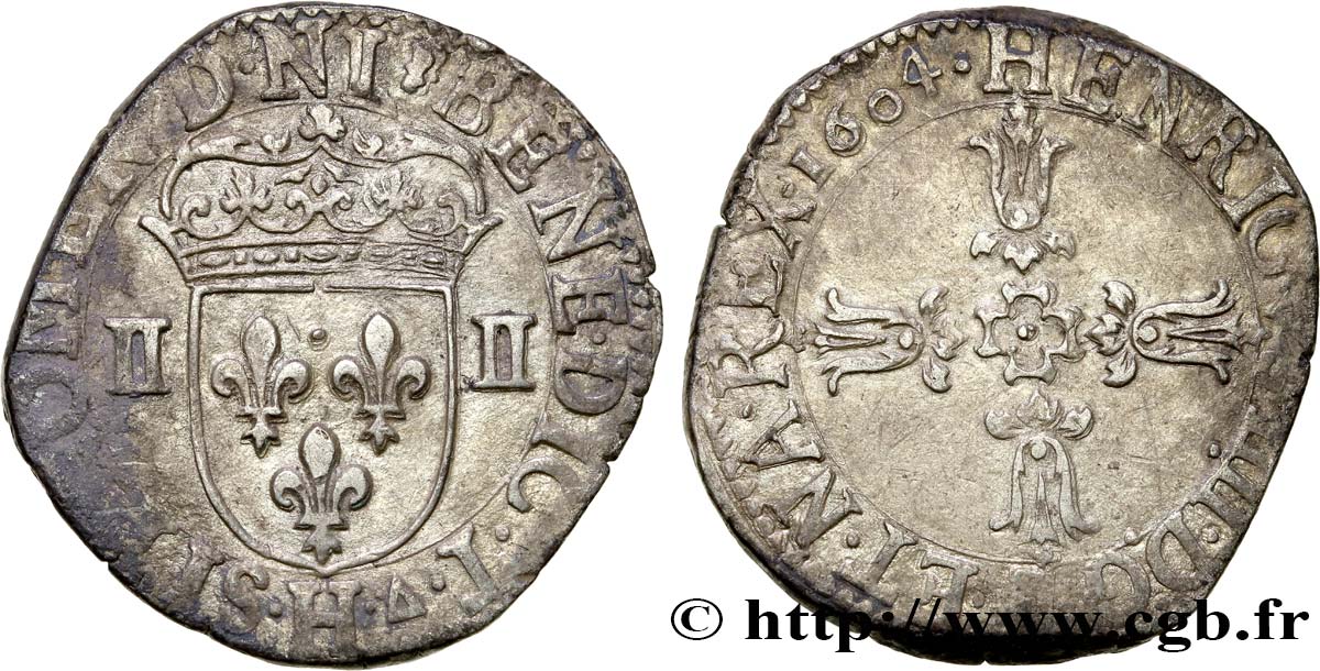 HENRY IV Quart d écu, croix feuillue de face 1604 La Rochelle VF