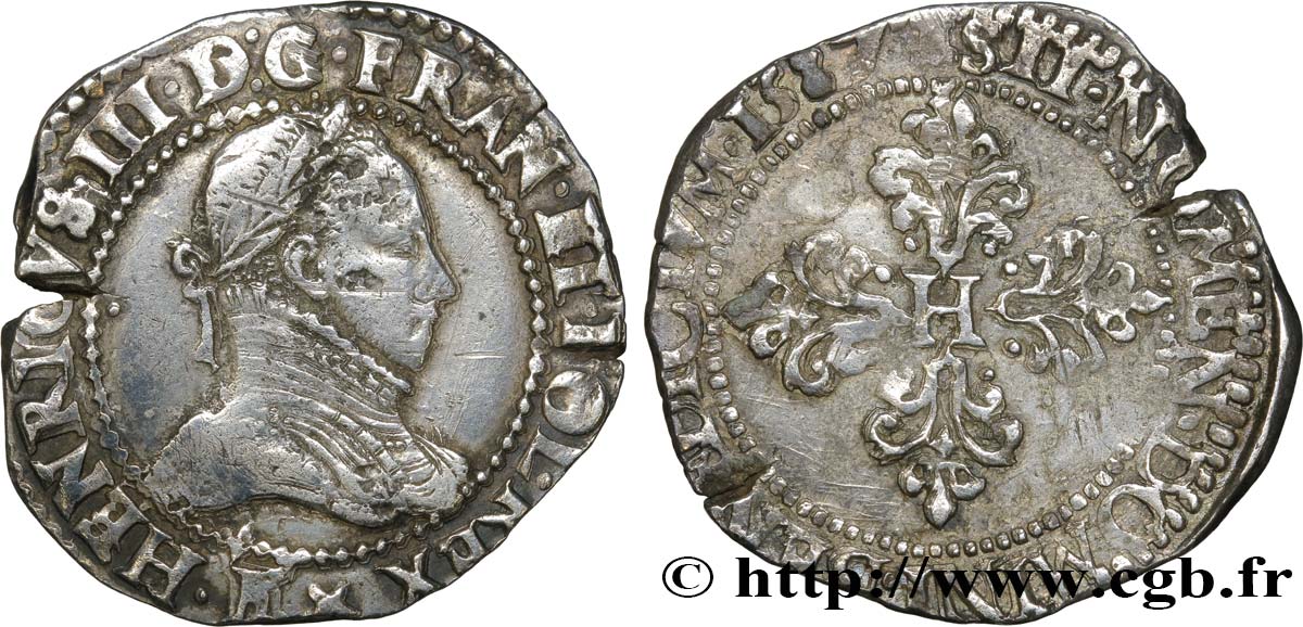 HENRI III Demi-franc au col plat 1587 Tours TB+