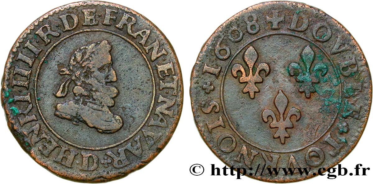 HENRY IV Double tournois, 1er type 1608 Lyon VF