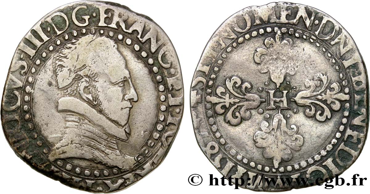 HENRY III Demi-franc au col plat 158[7 ?] La Rochelle BC