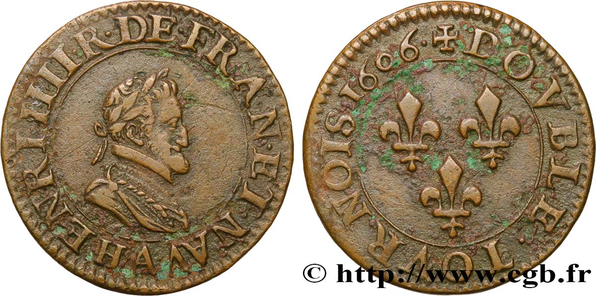 HENRI IV LE GRAND Double tournois 1606 Paris, Moulin des Étuves TTB