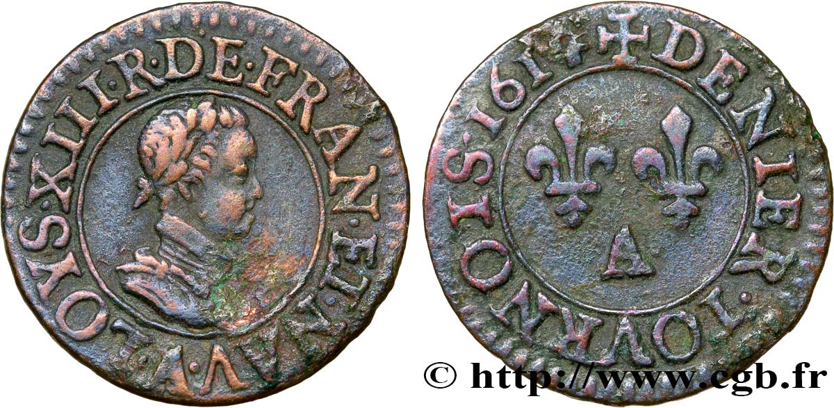 LOUIS XIII  Denier tournois, type 1 1614 Paris q.SPL/BB