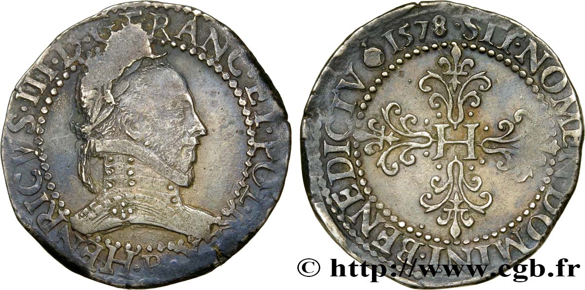 HENRY III Franc au col plat 1578 Rouen XF