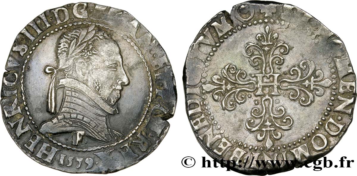 HENRY III Franc au col plat 1579 Angers XF