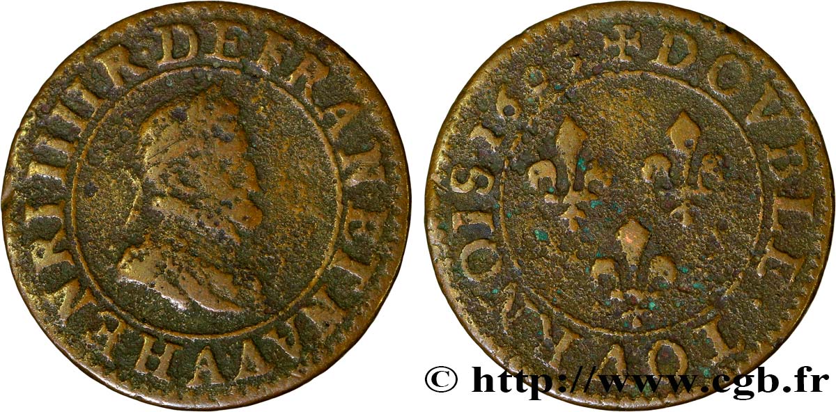 HENRY IV Double tournois, 1er type de Paris (légende française) 1603 Paris, Moulin des Étuves VG