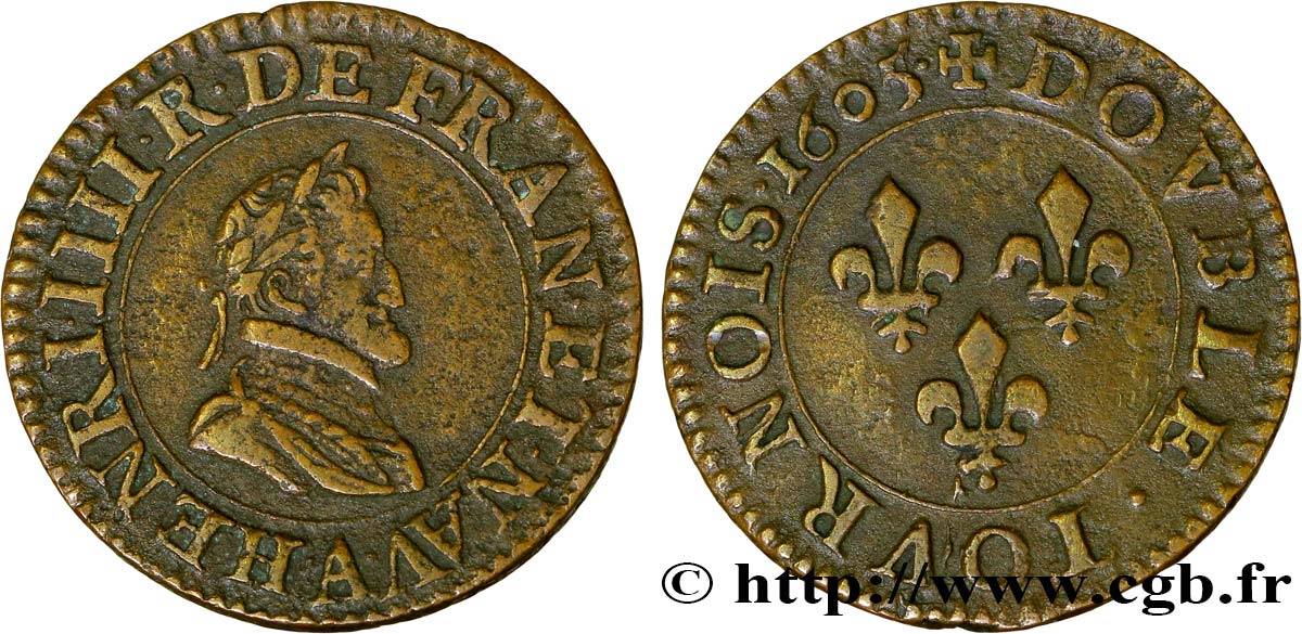 HENRY IV Double tournois, 1er type de Paris (légende française) 1605 Paris, Moulin des Étuves AU
