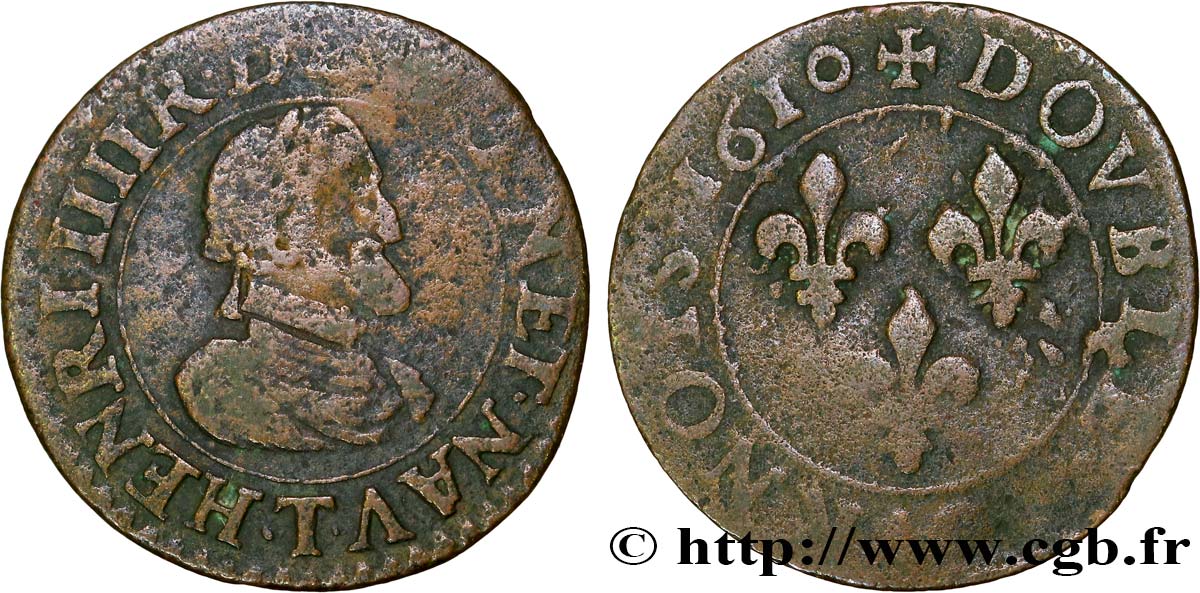 HENRY IV Double tournois, type de Nantes 1610 Nantes F