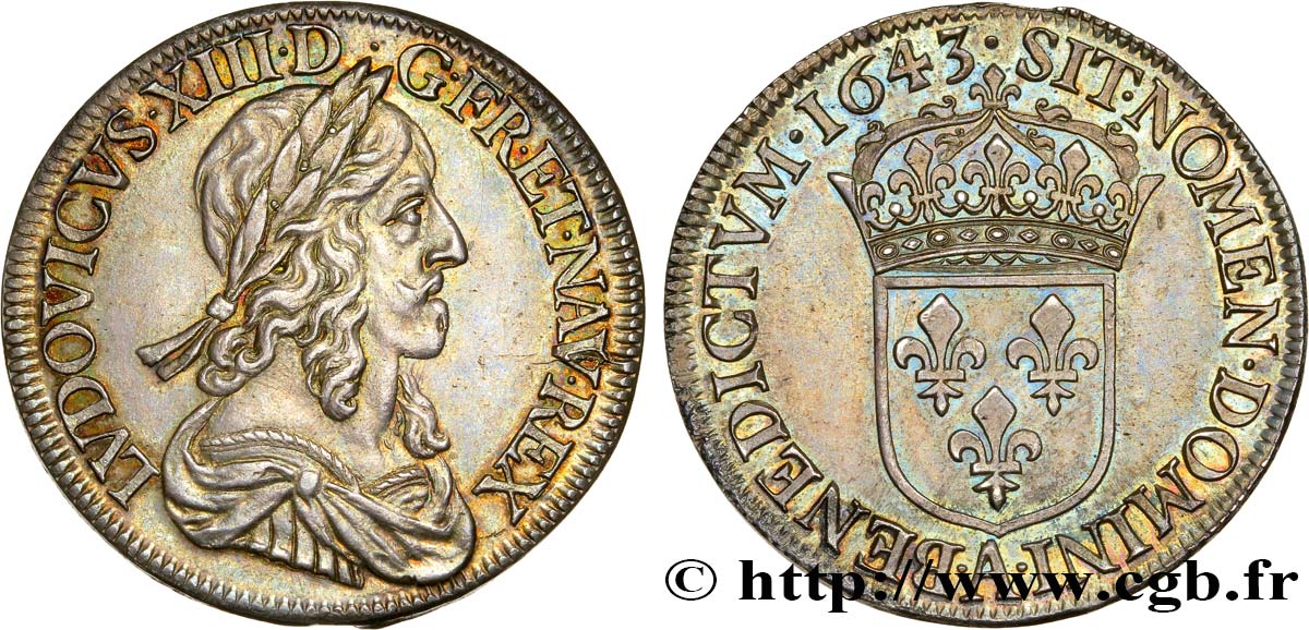 LOUIS XIII LE JUSTE Demi-écu, 3e type, 2e poinçon de Warin 1643 Paris, Monnaie de Matignon SUP/SPL
