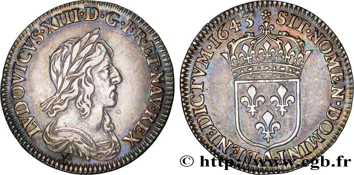 LOUIS XIII LE JUSTE Douzième d écu, buste drapé et cuirassé (2e buste de Jean Warin) 1643 Paris, Monnaie de Matignon TTB
