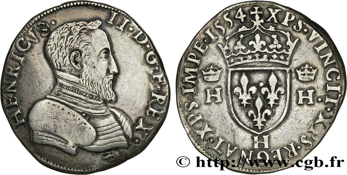 HENRI II Teston à la tête nue, 1er type 1554 La Rochelle TTB