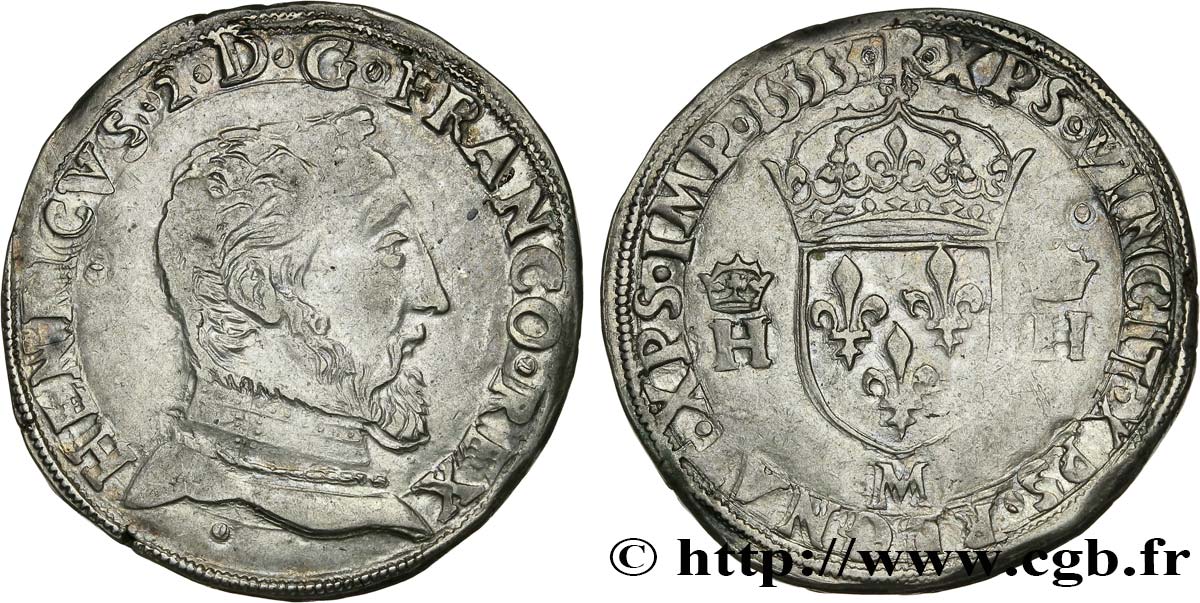 HENRI II Teston à la tête nue, 5e type 1553 Toulouse TTB