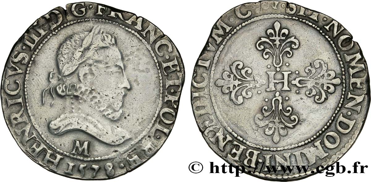 HENRI III Franc au col fraisé 1578 Toulouse TTB