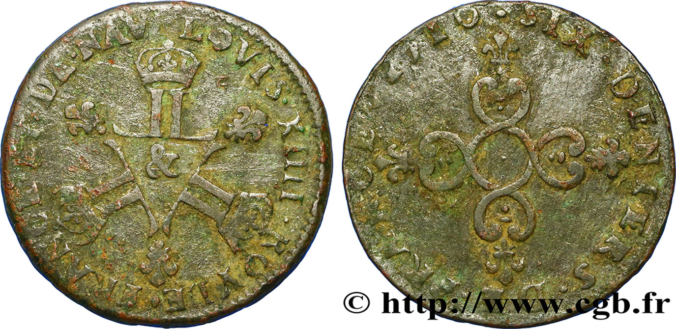 LOUIS XIV LE GRAND OU LE ROI SOLEIL Six deniers dits  Dardenne  1710 Aix-en-Provence TB+