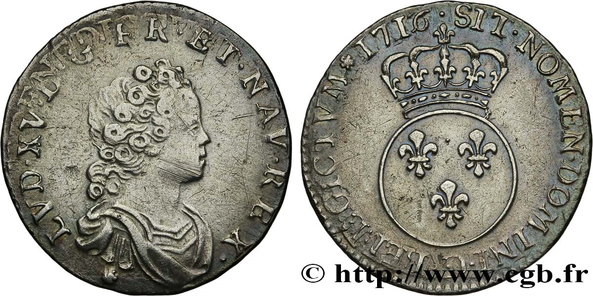 LOUIS XV DIT LE BIEN AIMÉ Dixième d écu dit “vertugadin” 1716 Lyon TTB/TTB+