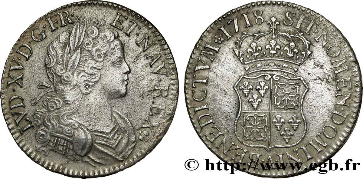 LOUIS XV DIT LE BIEN AIMÉ Écu dit  de France-Navarre  1718 Paris TTB/TTB+