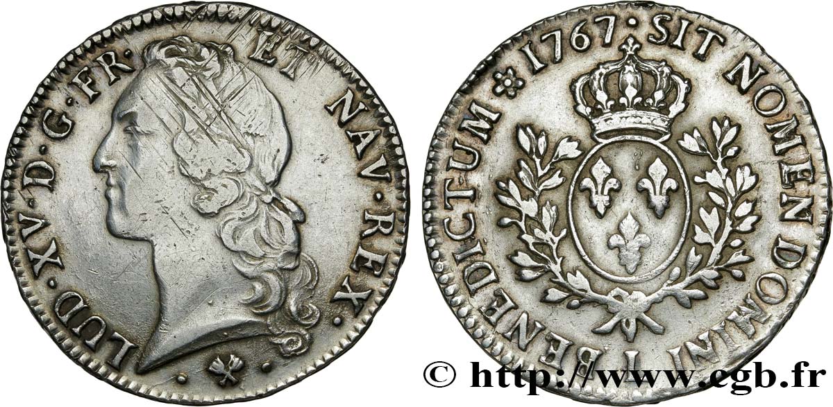 LOUIS XV DIT LE BIEN AIMÉ Écu aux branches d’olivier, tête ceinte d’un bandeau 1767 Bayonne TTB/TTB+