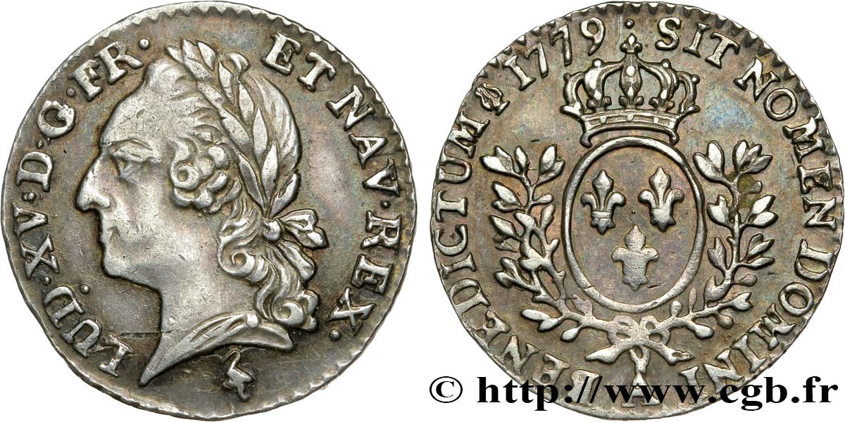LOUIS XVI Vingtième d écu aux branches d olivier, buste lauré 1779 Paris SUP