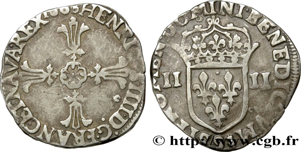 HENRI IV LE GRAND Quart d écu, croix feuillue de face 1603 Rennes TTB