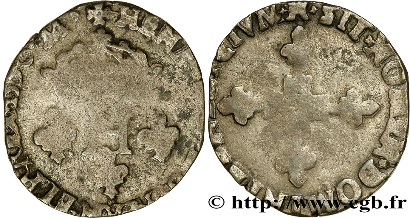 LA LIGUE. MONNAYAGE AU NOM D HENRI III Double sol parisis, 2e type 1590 Montpellier TB