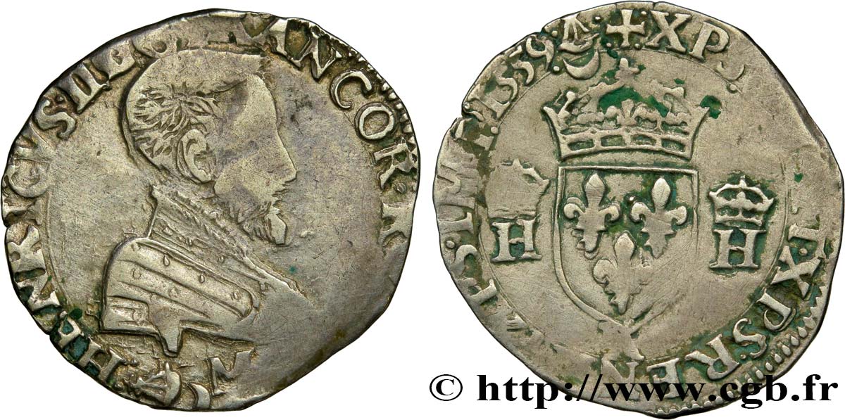 FRANCIS II. COINAGE AT THE NAME OF HENRY II Demi-teston à la tête nue, 3e type 1559 Bordeaux fSS