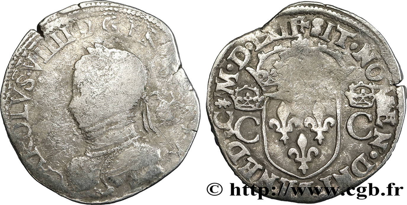 CHARLES IX Teston, 2e type 1562 Nantes TB+