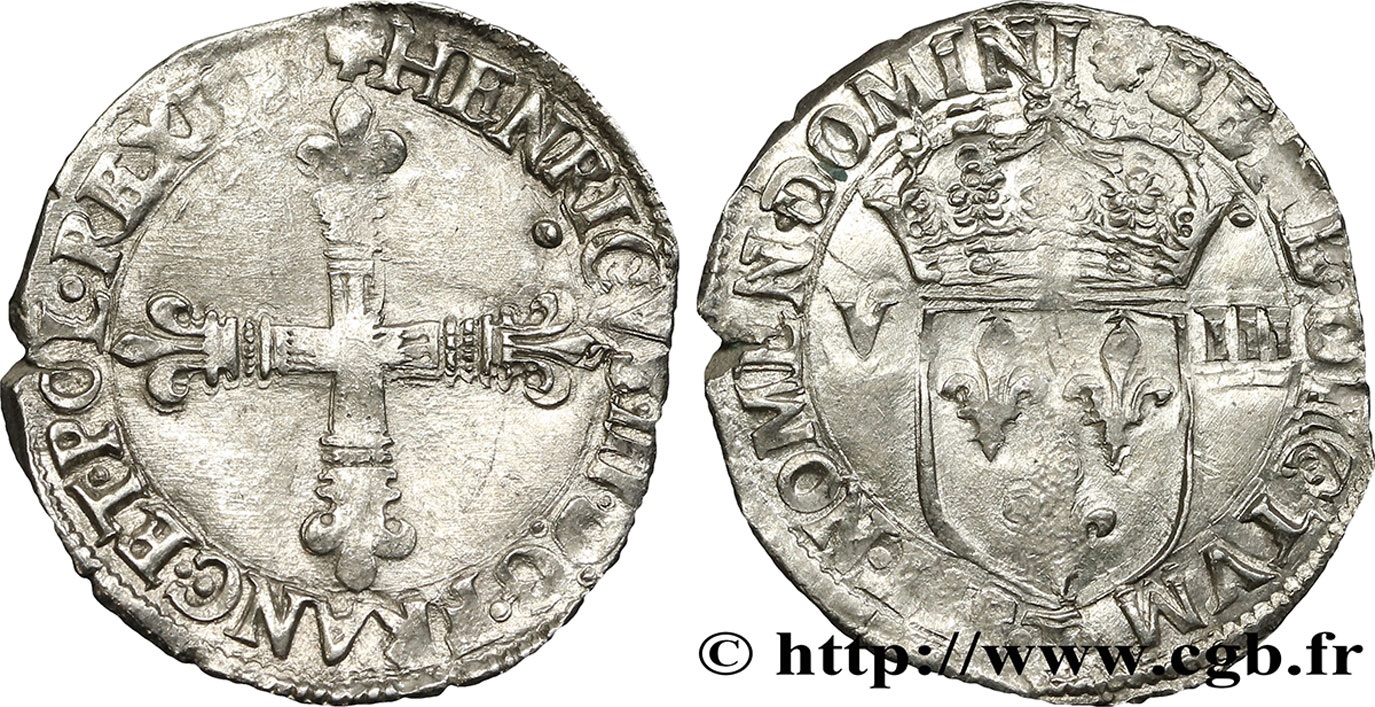 HENRI III Huitième d&nbsp;écu, croix de face n.d. Nantes TB+