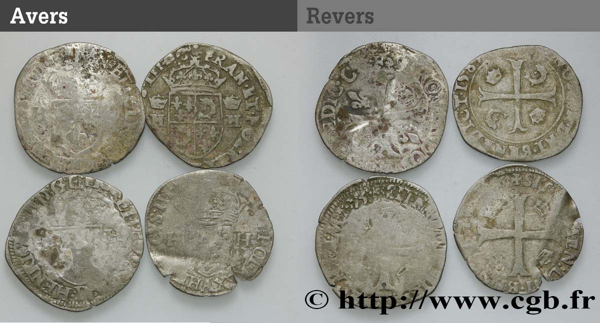 HENRY III Douzain, lot de 4 ex. n.d. Ateliers divers VG