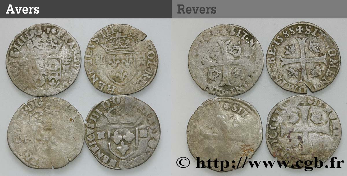 HENRY III Douzain, lot de 4 ex. n.d. Ateliers divers VG