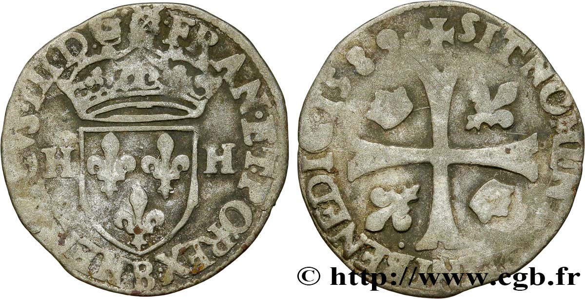 HENRY III Douzain aux deux H, 3e type 1589 Rouen VF
