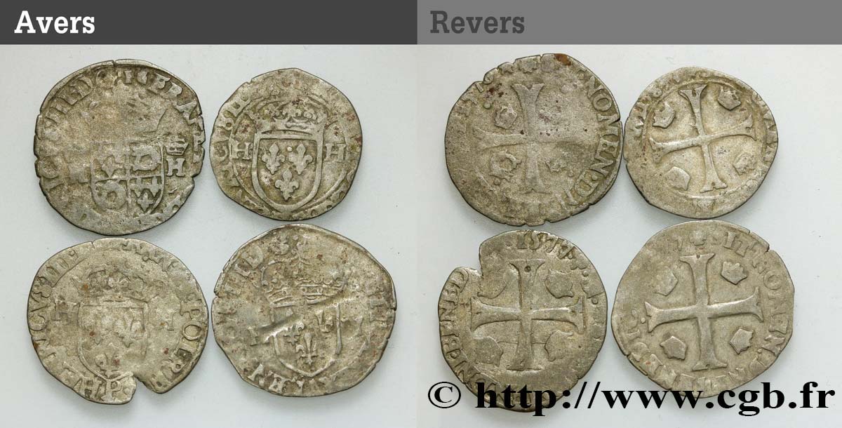 HENRY III Douzain, lot de 4 ex. n.d. Ateliers divers VG