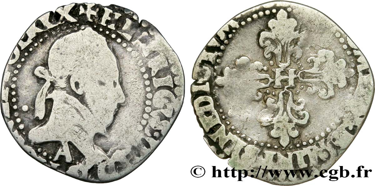 HENRY III Quart de franc au col plat n.d. Paris VF