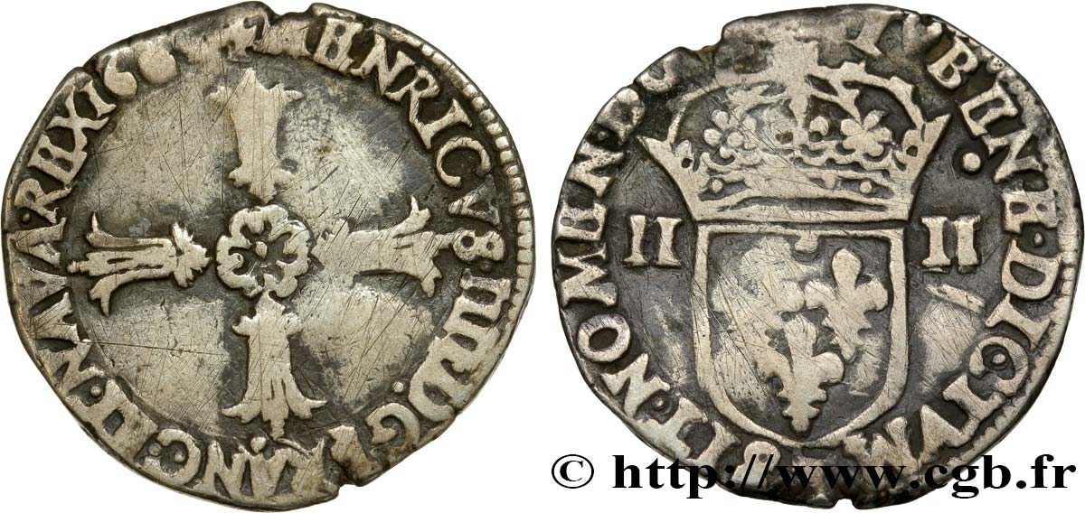 HENRY IV Quart d&nbsp;écu, croix feuillue de face n.d. Nantes VF