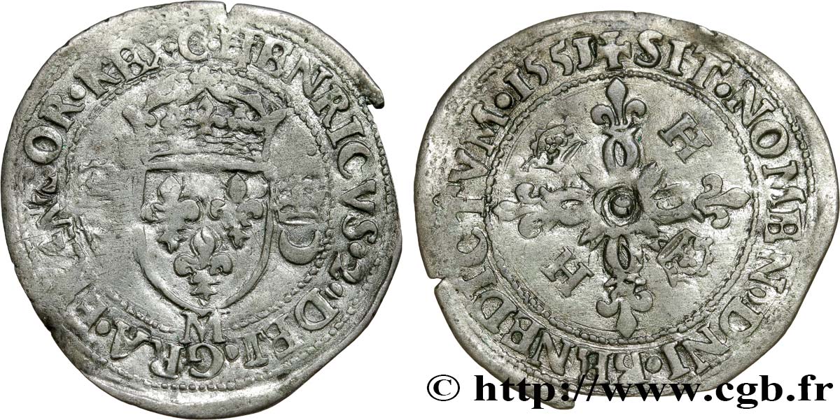 HENRI II Douzain aux croissants 1551 Toulouse TB+