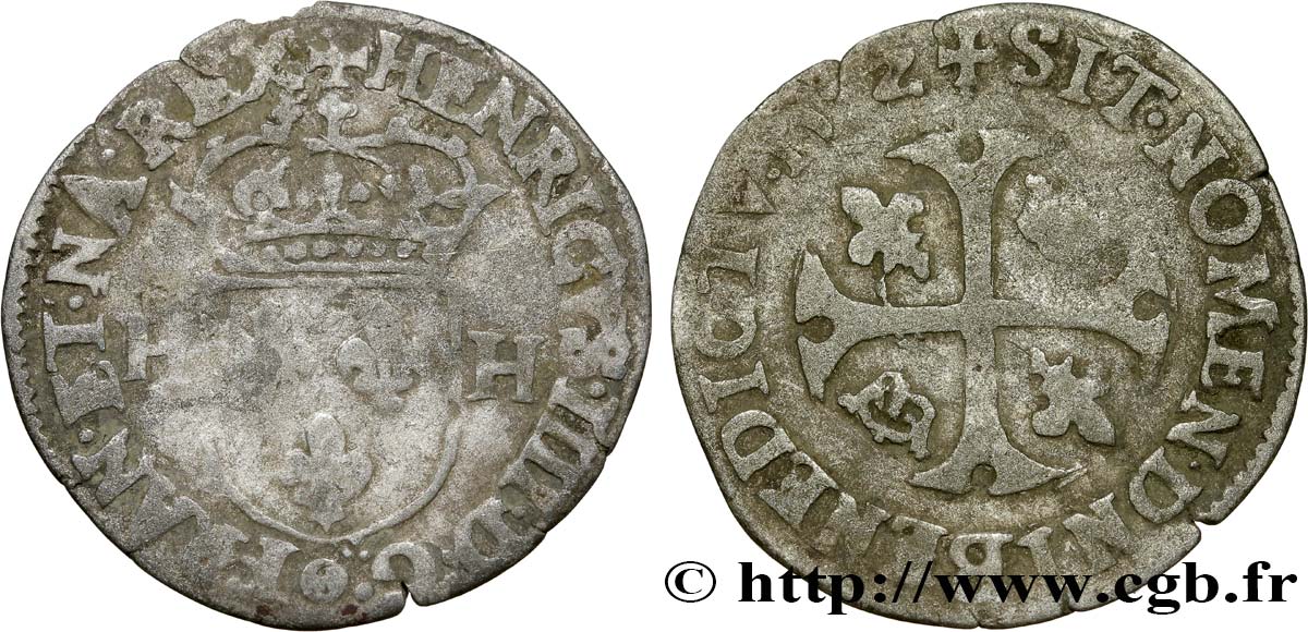 HENRY IV Douzain aux deux H, 2e type 1592 Maringues VF