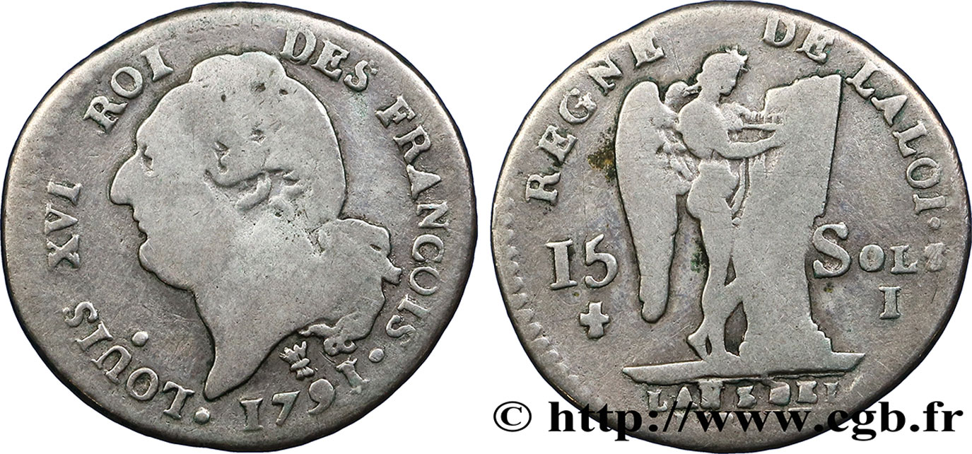 LOUIS XVI 15 sols dit &nbsp;au génie&nbsp;, type FRANCOIS 1791 Limoges VF