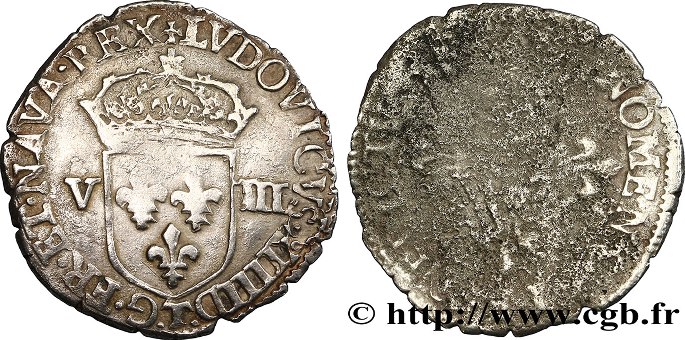 LOUIS XIV LE GRAND OU LE ROI SOLEIL Huitième d écu, 1er type, écu de face n.d. Nantes TB+/B