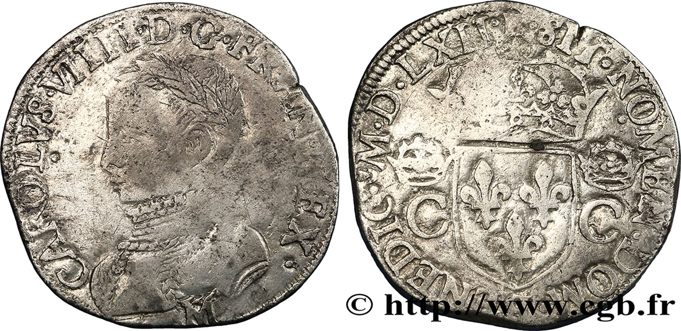 CHARLES IX Teston, 2e type 1562 Toulouse TB