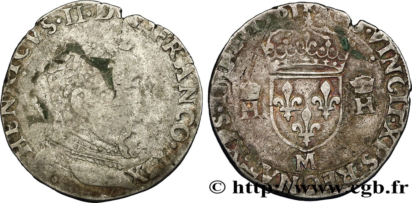 CHARLES IX. MONNAYAGE AU NOM DE HENRI II Teston à la tête nue, 5e type 1561 Toulouse TB+