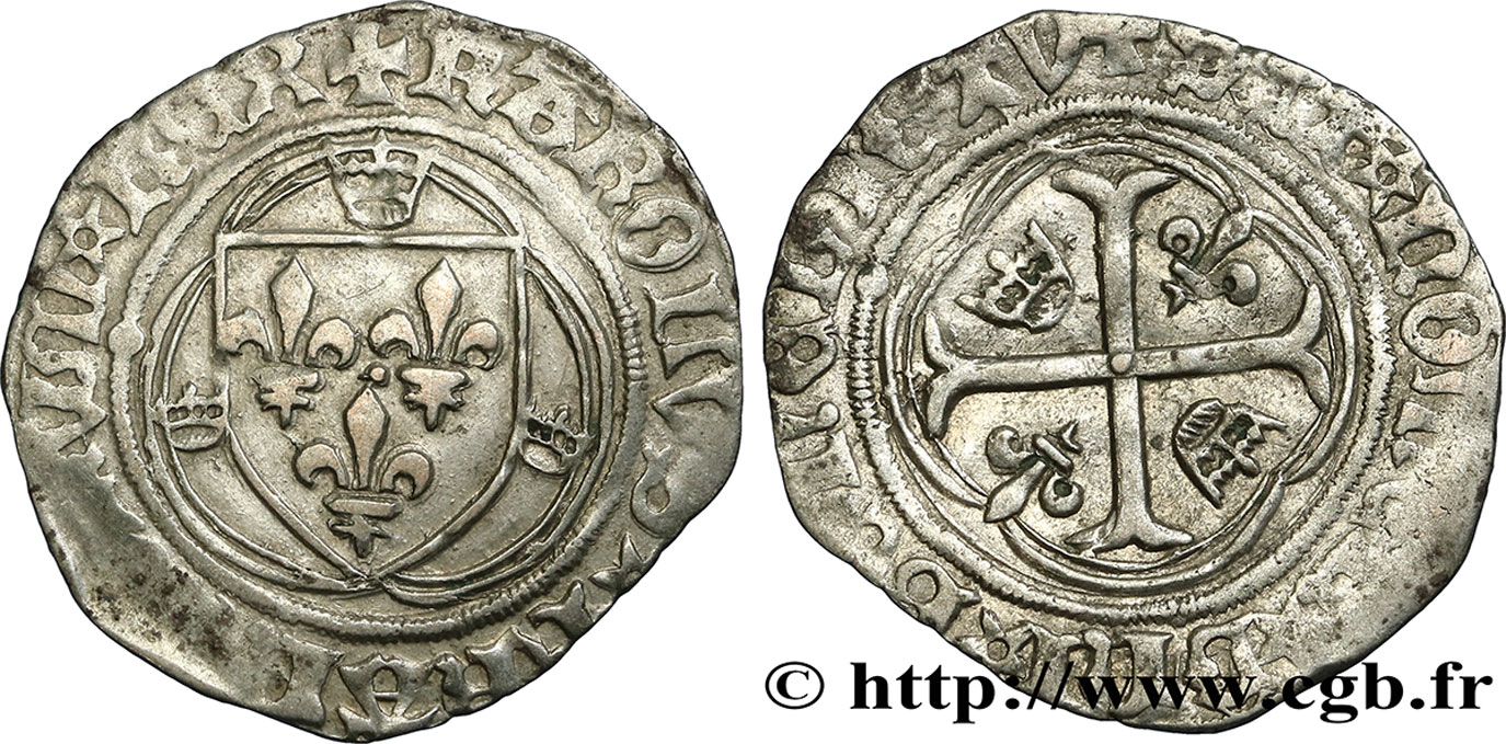 CHARLES VII LE VICTORIEUX Blanc à la couronne n.d. Tournai TB+