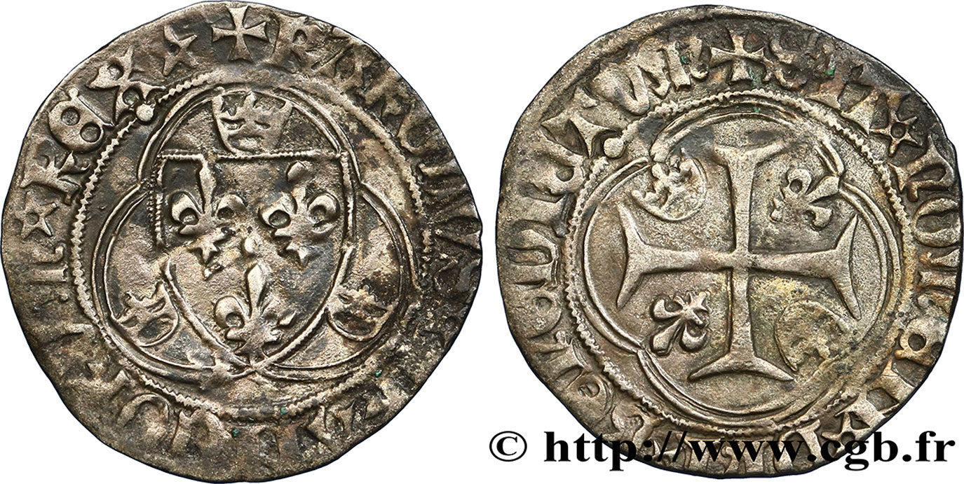 CHARLES VII LE VICTORIEUX Blanc à la couronne n.d. Saint-Lô TTB