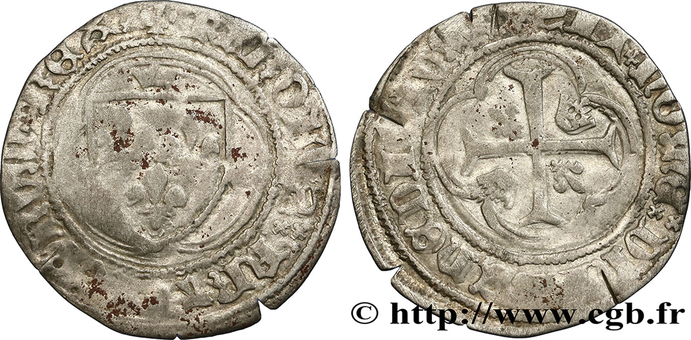 CHARLES VII LE VICTORIEUX Blanc à la couronne n.d. Angers TB