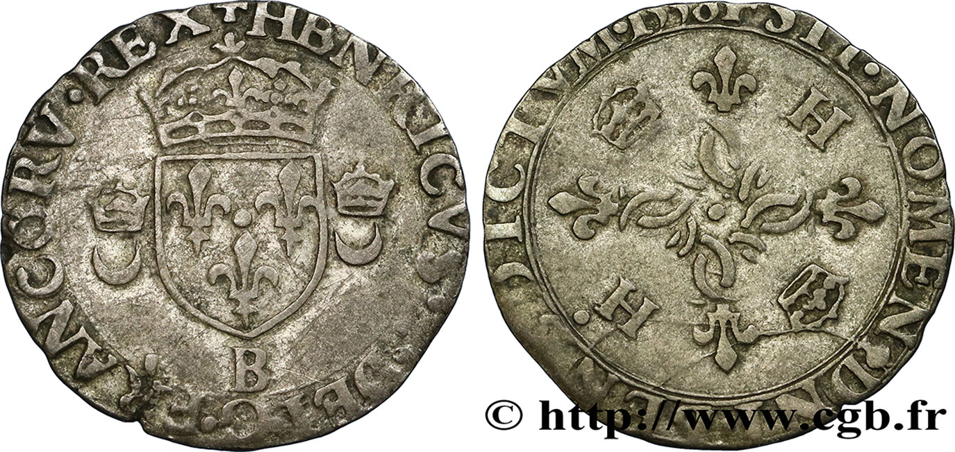 HENRI II Douzain aux croissants 1558 Rouen TTB