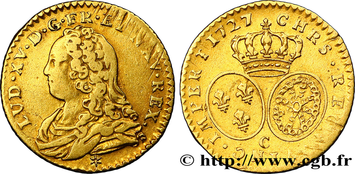 LOUIS XV DIT LE BIEN AIMÉ Demi-louis d or aux écus ovales, buste habillé 1727 Caen TB+