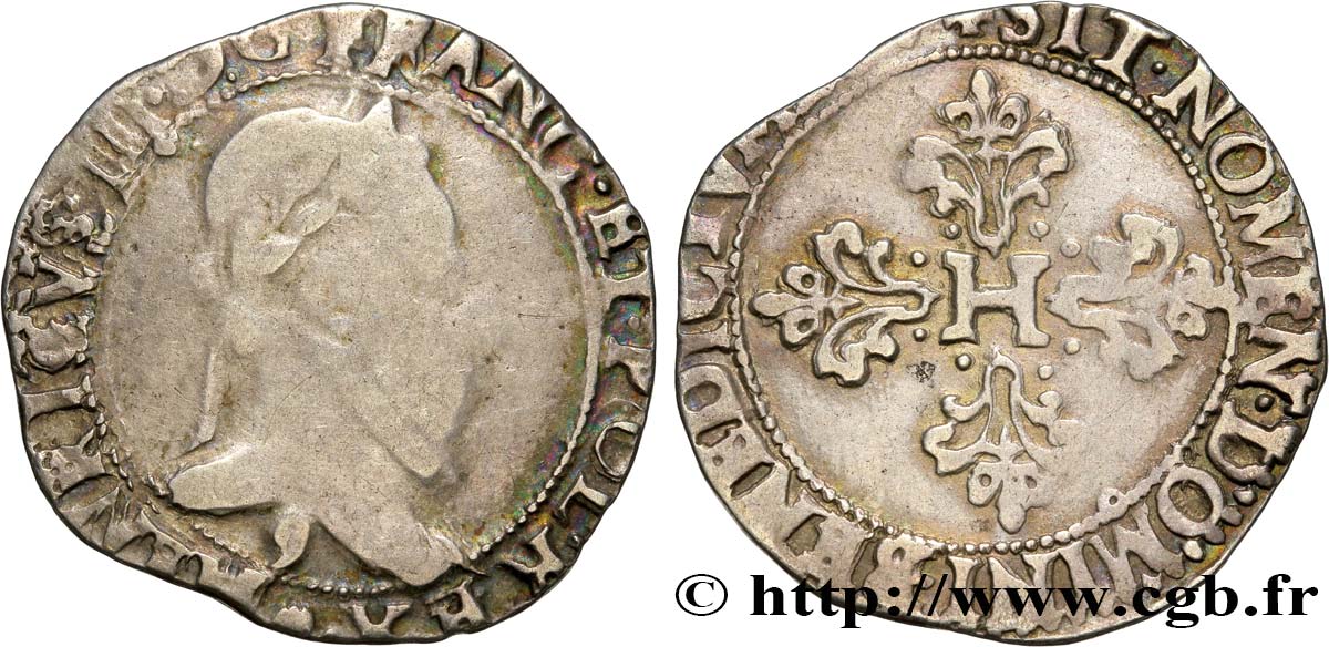 HENRI III Demi-franc au col plat n.d. Rennes TB/TB+