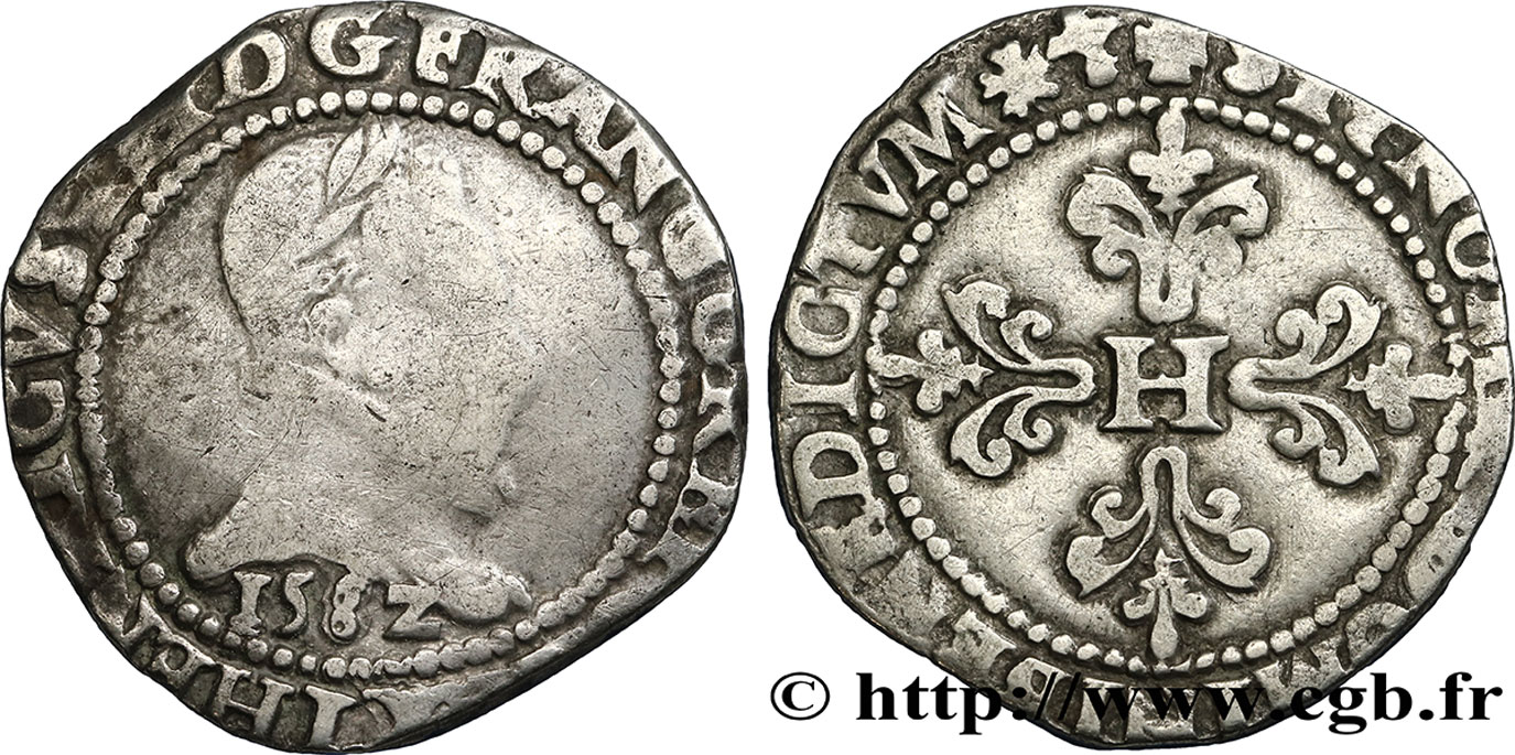 HENRY III Franc au col plat 1582 Bayonne VF